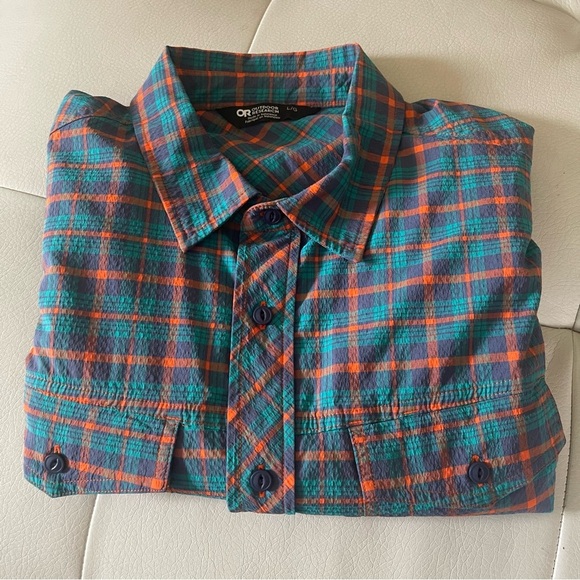 Outdoor Research men’s Short Sleeve Shirt size large the wanderer plaid blue - Picture 1 of 15